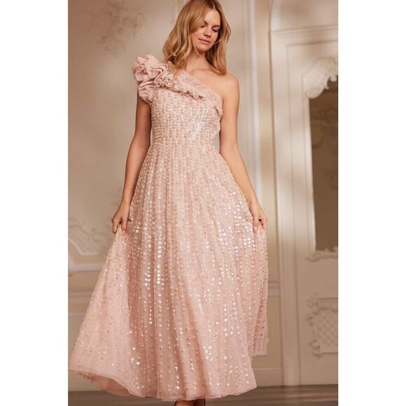 needle & thread Raindrop One-Shoulder Ankle Gown pebble UK12/US8 - Picture 1 of 11